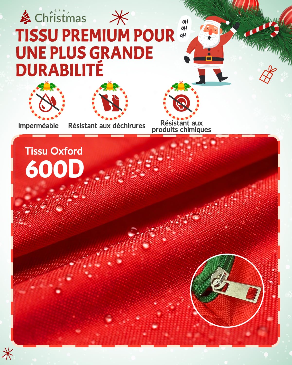 274CM Boîtier de Noël étanche à l'eau 600D, Boîtier de Noël Démonté 9FT Max 274CM avec Deux Grandes Poches, Boîtier de Noël Décor avec Poignées Robustes et Fermeture à éclair