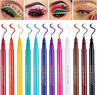 12PCS Matte Colored Liquid Eyeliners Delineador De Ojos De Colores Set Colorful Eyeliner Eye Makeup for Valentines Day Gifts Bright Colors Waterproof Smooth & No Fading (13-Multicolors)