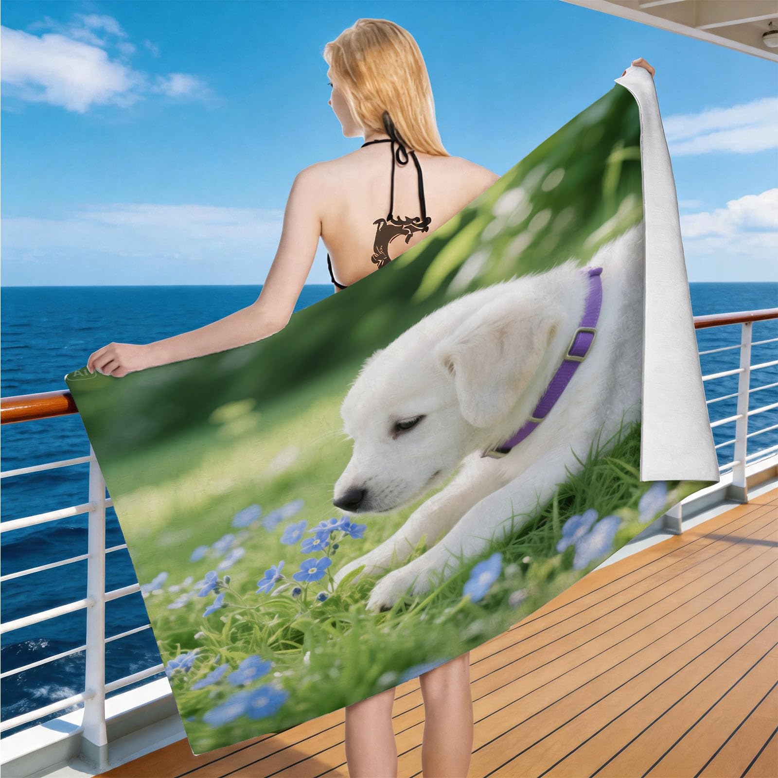 Hongduo Microfiber Quick Dry Beach Towel Golden Retriever Puppy, 3D Cute Lovely Beach Towels Absorbent Fast Drying Bath Towels, Travel Camping Gym Swimming Bathroom (70x150cm)