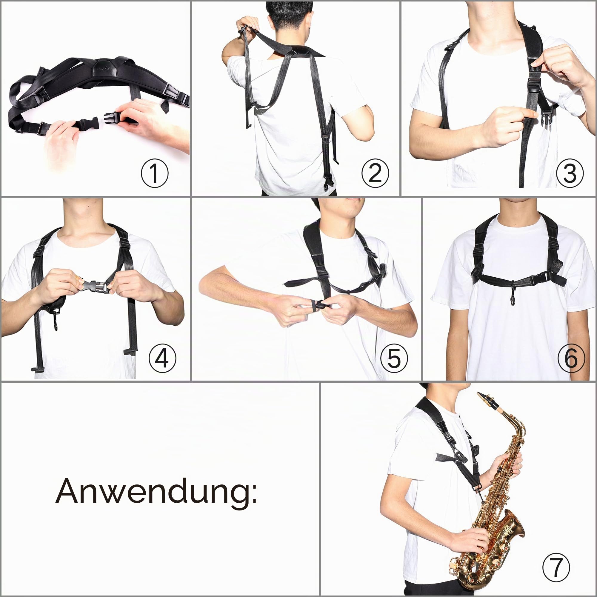 Rayzm Saxophongurt für Erwachsene und Kinder, Doppelschultern-Neopren (SBR) Memory Foam Strap für Sax, Gepolsterter, verstellbarer Gurt für Alto/Tenor/Sopran/Bariton-Saxophone