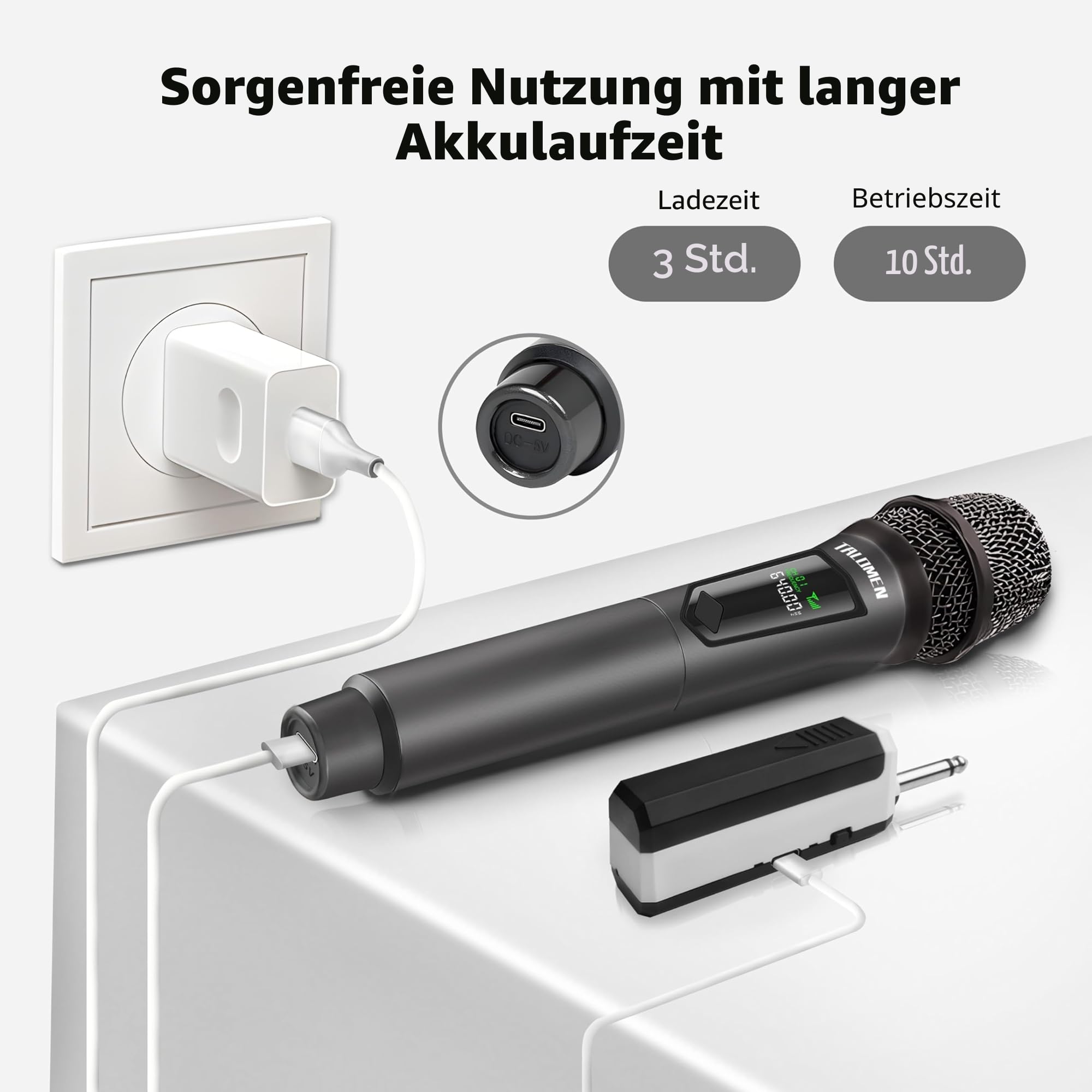 talomen Mikrofon kabellos,Drahtloses Funkmikrofon Wireless Microphone,Dual Mikrofon Kabellos Set,Handmikrofon dynamisch Microfono Mic mit,DJ Gesang Rede Kirche,Party,Hochzeit,Bühne,K60-2