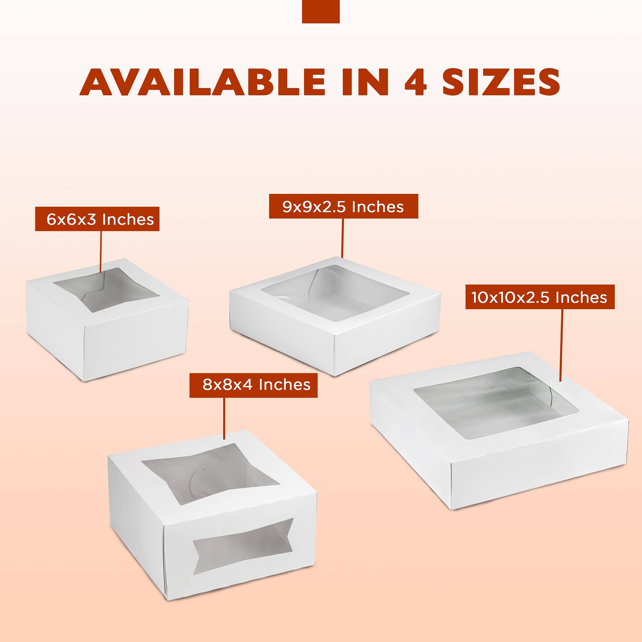 [25 Pack] Pie/Cake Box with Window 6x6x3" White Cardboard Bakery