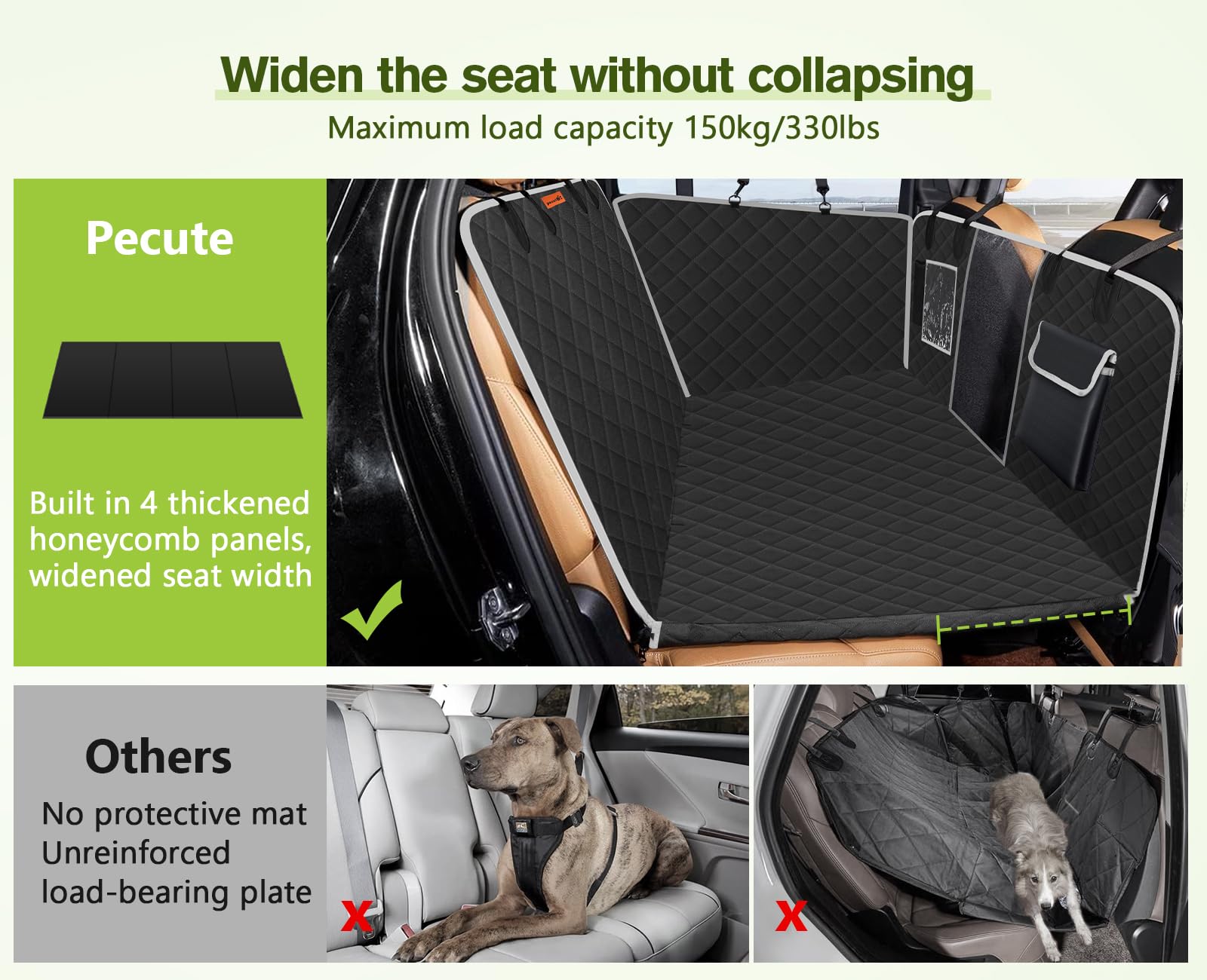Pecute Coprisedile Auto Cani Posteriore, Estensore per Sedile Posteriore per Cani, Coprisedile Auto Cani con Fondo Rigido, Amaca per Cani per Lettino da Viaggio per Auto, per Auto, Camion, SUV