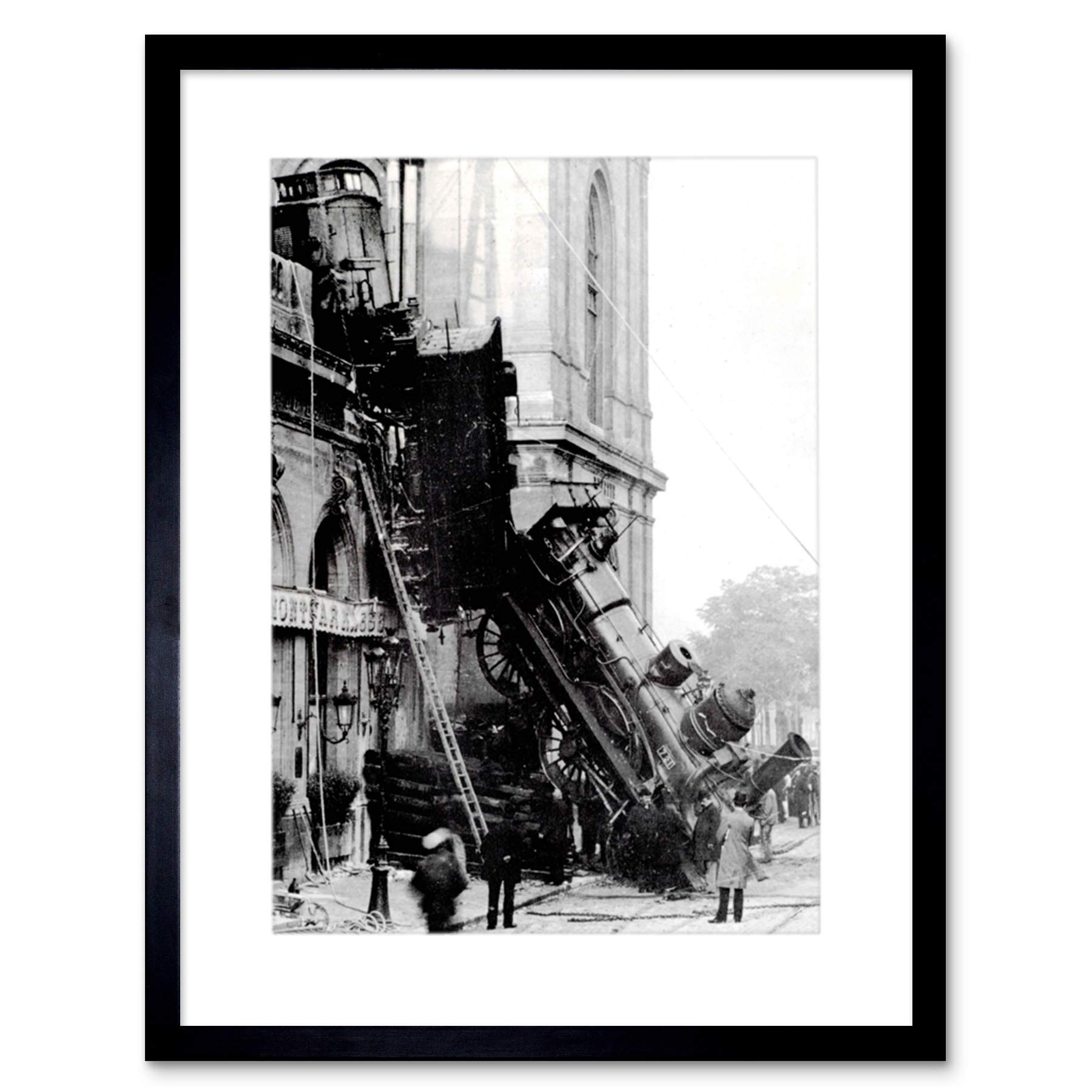 Wee Blue Coo Black Bw Train Wreck Montparnasse 1895 Crash Disaster Picture Framed Wall Art Print
