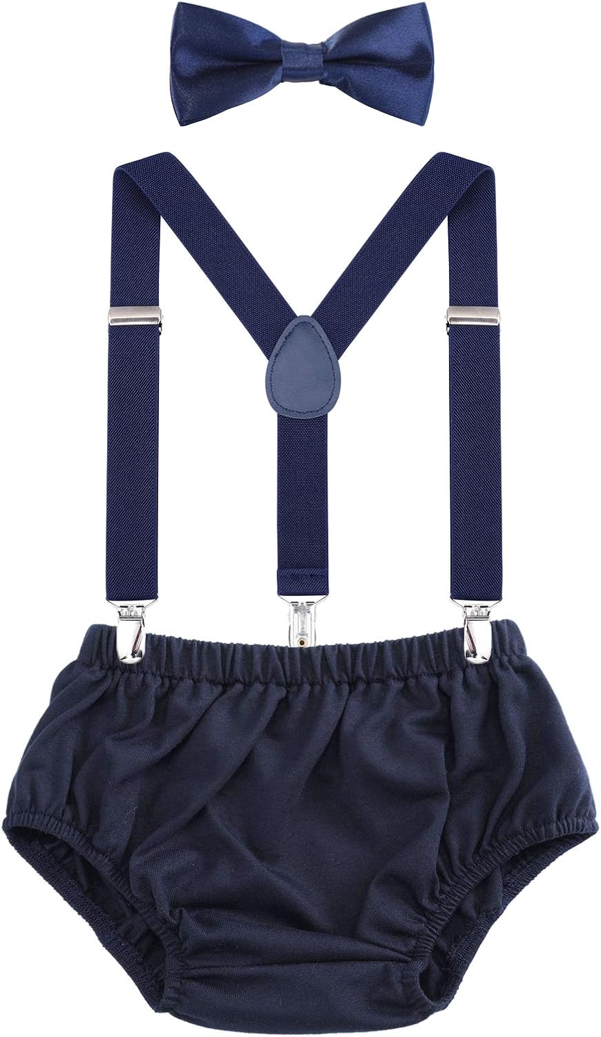 AWAYTR Baby Boys Cake Smash Outfit - First Birthday Party Suspenders Bow Tie Bloomers Set