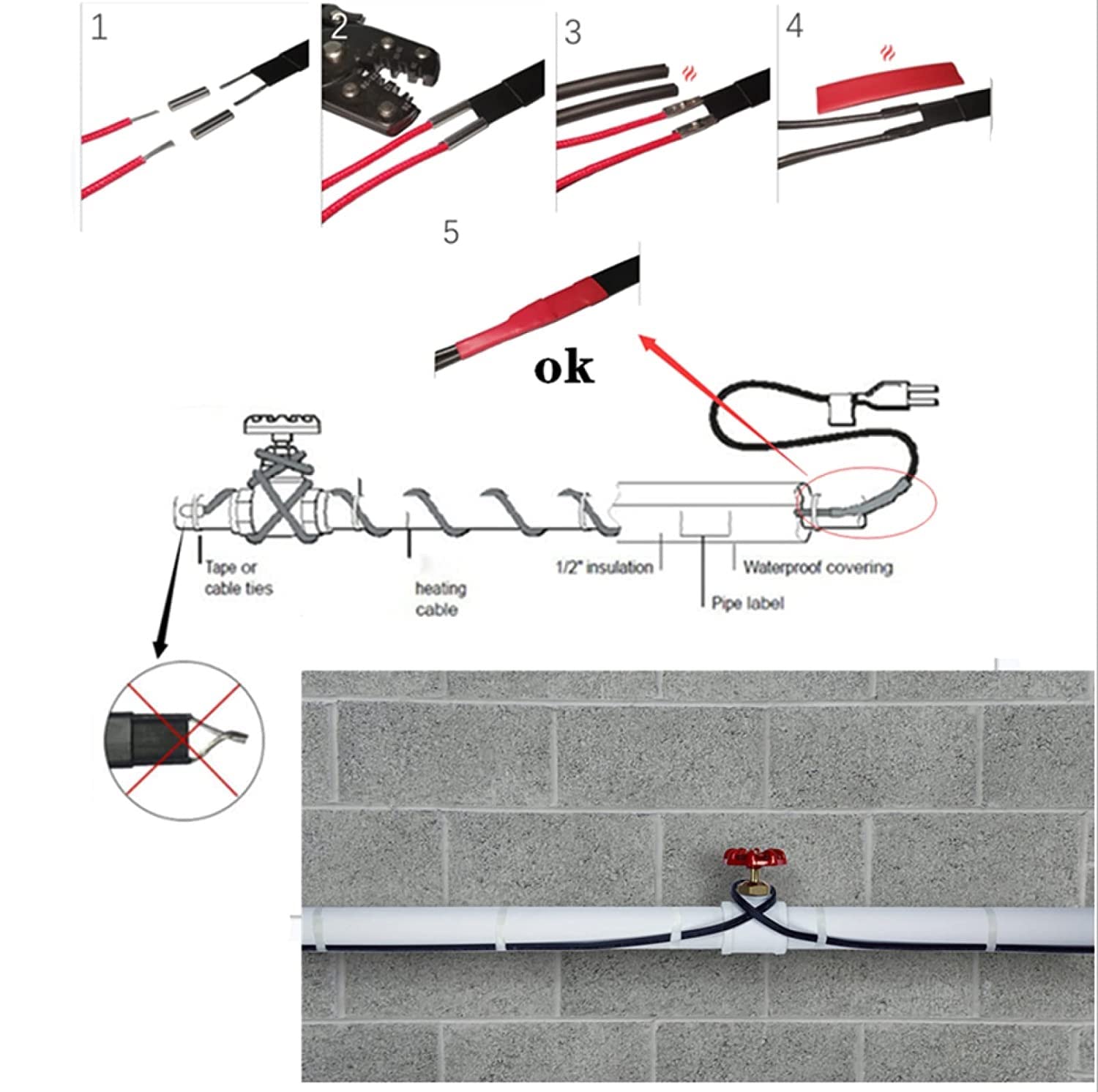 Frostschutz Heizkabel Selbstregulierendes Wärmekabel,für Dachrinnen|Wasserleitungen|einem Dachfenster|gewächshaus|palmen|220V～230V (Color : Ø12mm-30W/m, Size : 50m)