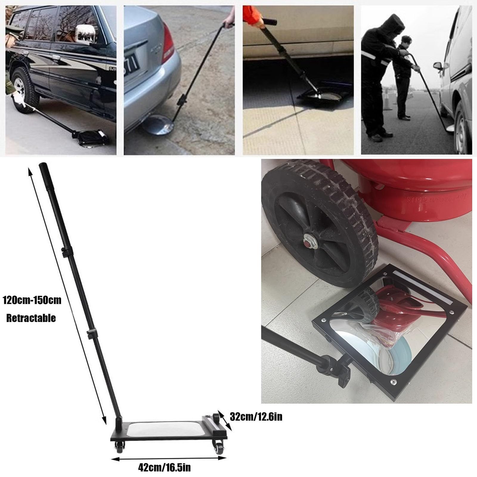 Espejo De Inspección De Bajos De Vehículos con Luz Led Y Ruedas - Espejo De Seguridad Telescópico Portátil para La Inspección De Bajos De Automóviles, Camiones Y Esq