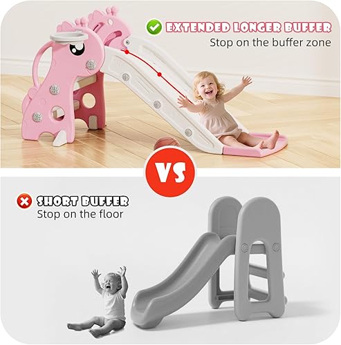 Miniatura 7 de KORIMEFA Juego de escalador de tobogán 3 en 1 para niños pequeños con aro de baloncesto y pelota, juego de tobogán para bebés para interiores y