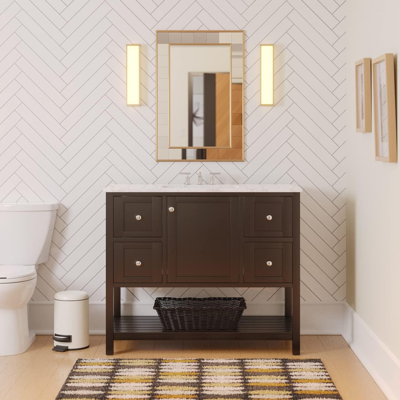 Kitchen Bath Collection Lakeshore 42-inch Bathroom Vanity (Engineered Carrara/Chocolate): Includes Chocolate Cabinet with Engineered Carrara Countertop and White Ceramic Sink