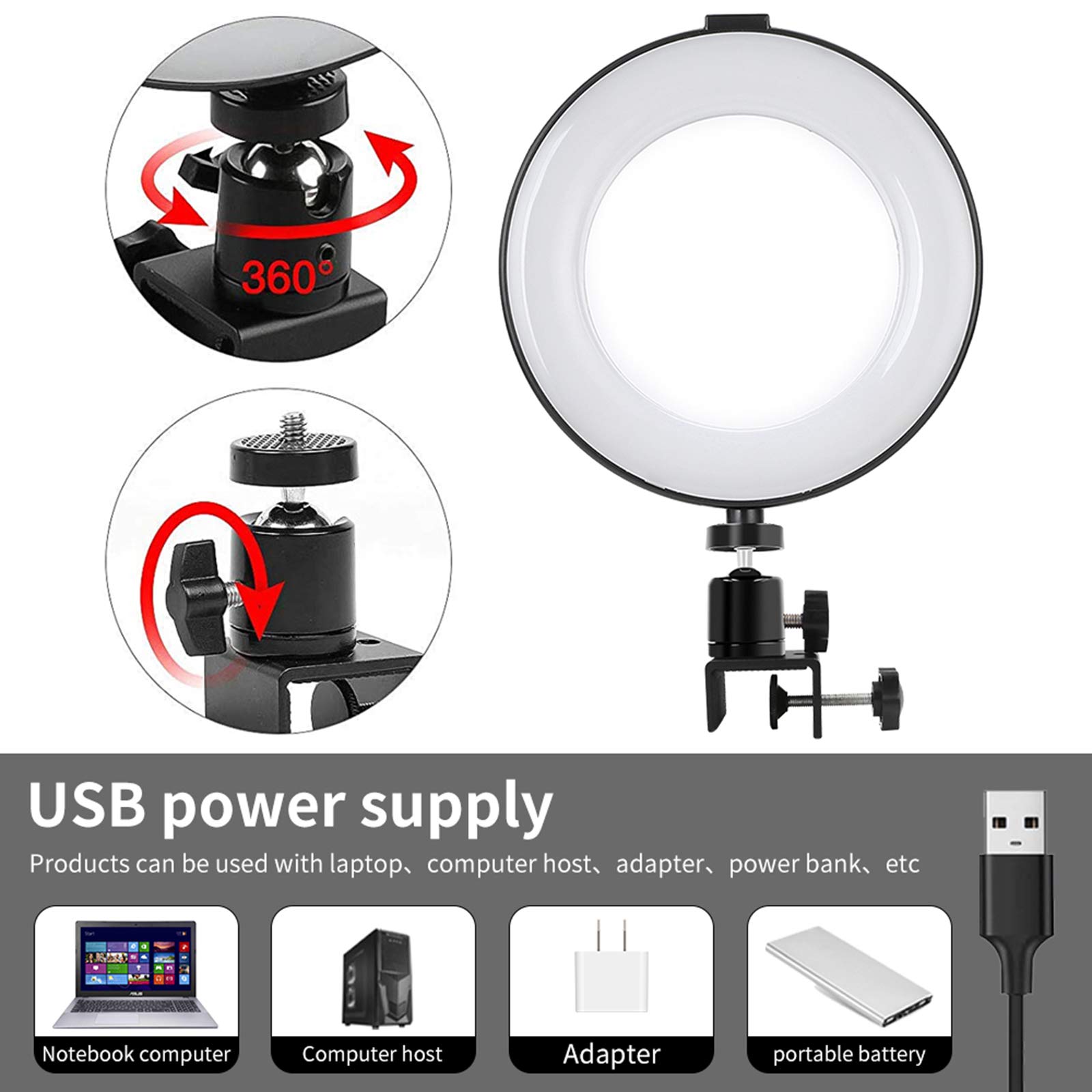 Luce ad Anello da 6" Luce per Selfie con Clip, Lampada Anulare Regolabile LED Ring Light 3 Farbe und 10 Helligkeitsstufen per Youtube,Trucco, Tik Tok, Fotografia