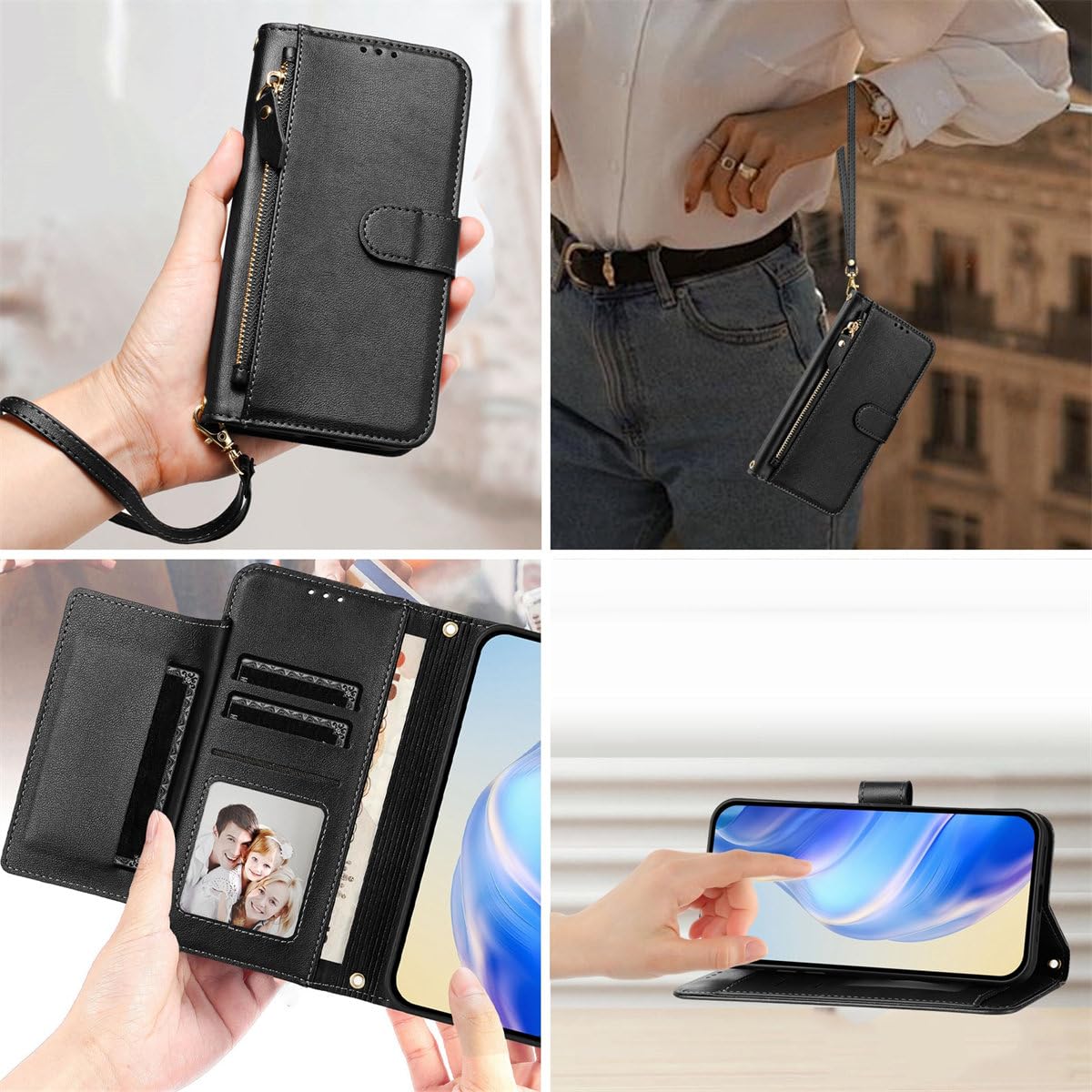 XINYEXIN Cover per Xiaomi Poco X7 Pro 5G, Custodia Portafoglio in Pelle Cover Folio a Libro con Slot per Porta Carte Supporto Magnetica Flip Case - Nero