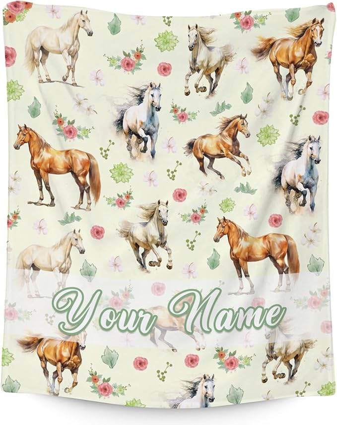 Custom Horse Blanket, Cute Soft Throw Gifts for Grils Boys, Cozy Flannel Throw Blankets for Bed Travel, 50"x60"