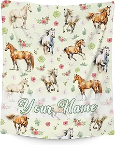 Custom Horse Blanket, Cute Soft Throw Gifts for Grils Boys, Cozy Flannel Throw Blankets for Bed Travel, 50"x60"