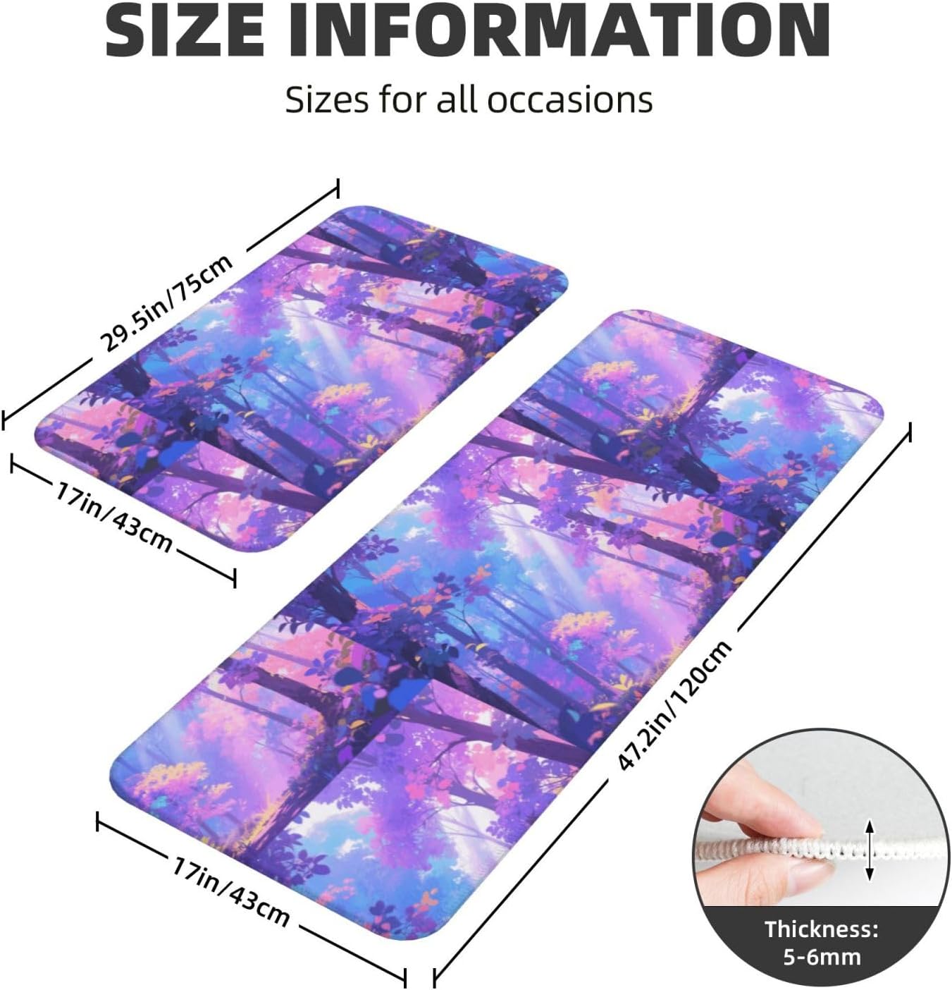Iridescent Forest Kitchen Rugs Set of 2, Cushioned Anti-Fatigue Kitchen Mats for Floor, Waterproof Comfort Standing Mat Absorbent Velvet Kitchen Runner Rugs 17"x30"+17"x47"