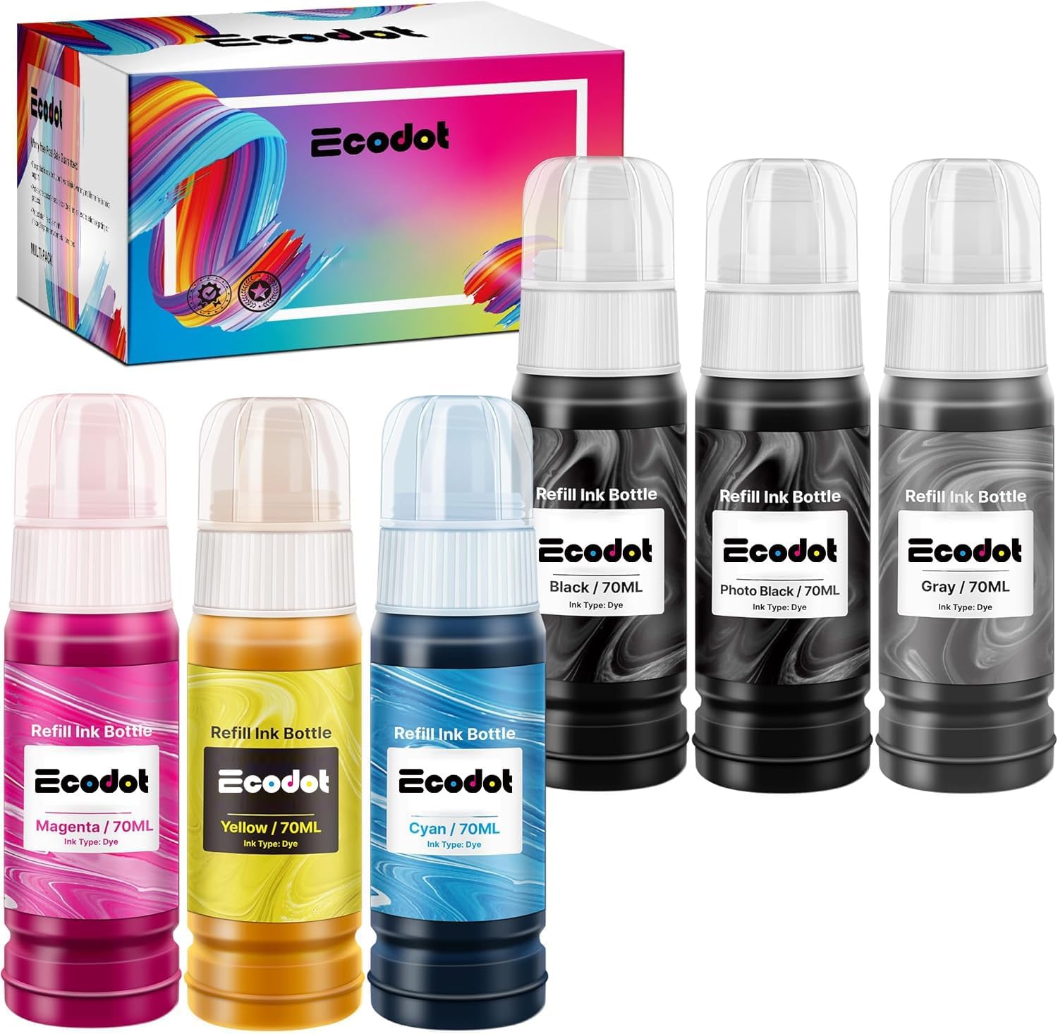 552 Pigment Ink Refill Ink Bottle Remanufactured for Epson 552 Ink Used for EcoTank Photo ET-8500, ET-8550 Printer (1 Photo Black, 1 Black, 1 Cyan, 1 Magenta, 1 Yellow, 1 Grey, 6-Pack)