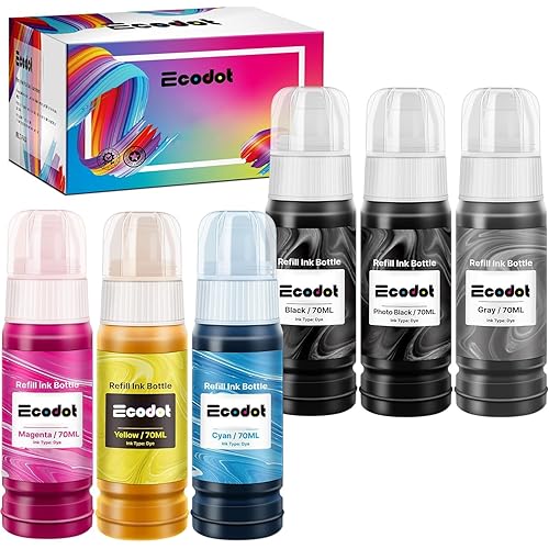 552 Pigment Ink Refill Ink Bottle Remanufactured for Epson 552 Ink Used for EcoTank Photo ET-8500, ET-8550 Printer (1 Photo Black, 1 Black, 1 Cyan, 1 Magenta, 1 Yellow, 1 Grey, 6-Pack)