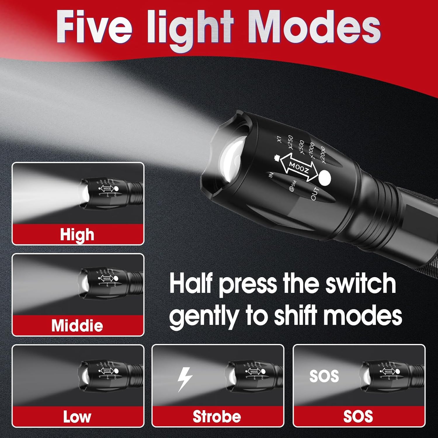 7 Pack Small LED Flashlights High Lumens, Tactical Flashlight with 5 Modes, Waterproof Zoomable Flash Light, Small Flashlight for Camping Home Emergencies, Hunting Camping Essentials - Image 4