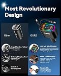 RULUS Upgrade 4 in 1 Retractable Charger for Car, PD 65W Fast Car Phone Charger with 2 Charging Cables and 2 USB Ports, 12-24V Voltage Display for iPhone 16/15/14/13/12 Pro Max XR/iPad