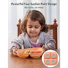BABELIO Powerful Suction Plates for Baby and Toddler, 100% Food Grand Silicone, Divided, BPA Free, Microwave & Dishwasher Safe, Stay Put, 3 Pack