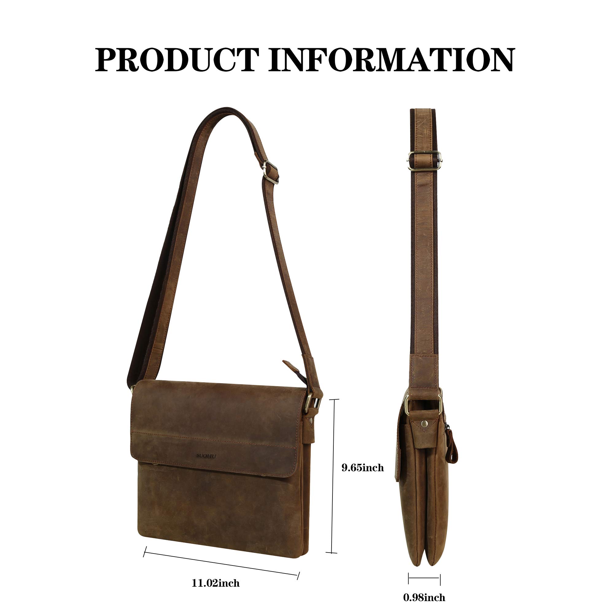 SUOHU Men's Leather Shoulder Bag Business Retro Messenger Bag IPad/Tablet Messenger Bag (For 10.5-Inch IPad Pro) (dark coffee)