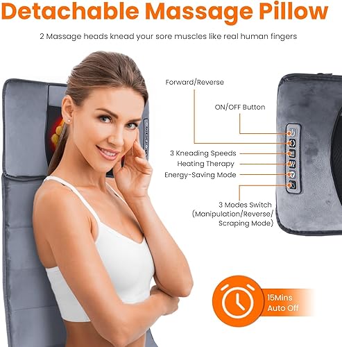 Miniatura 5 de KOCASO Alfombrilla de masaje eléctrica de cuerpo completo con almohadilla de masaje por vibración de calor, cojín de masaje de espalda, almohadilla