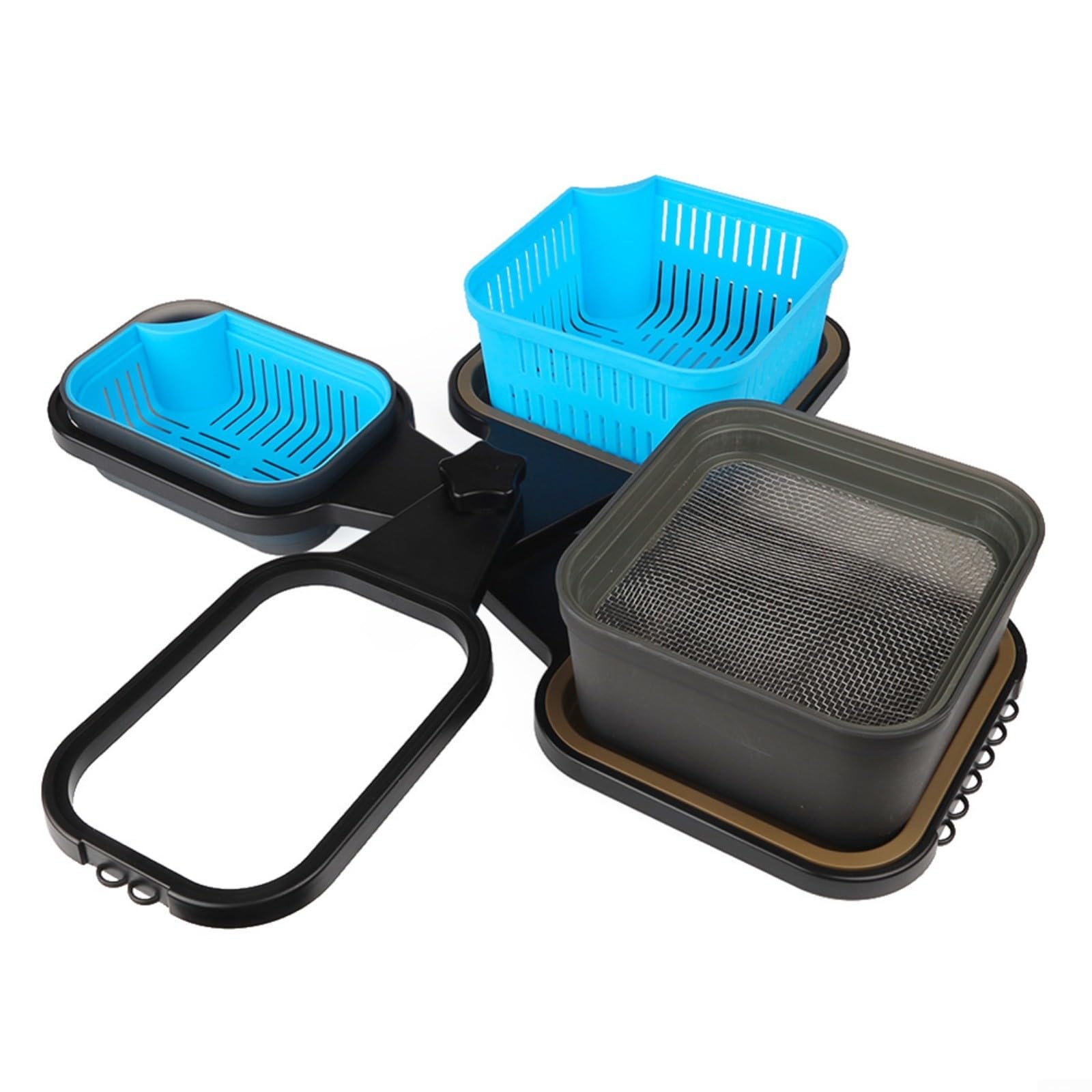 Angelköder-Aufbewahrungskoffer-Set mit 600 ml und 1600 ml Dosen, kompaktes ABS+TPE+PP-Design für Outdoor-Angler, feuchtigkeitsbeständige Boilies und Ausrüstungs-Organizer, Blau und Grün