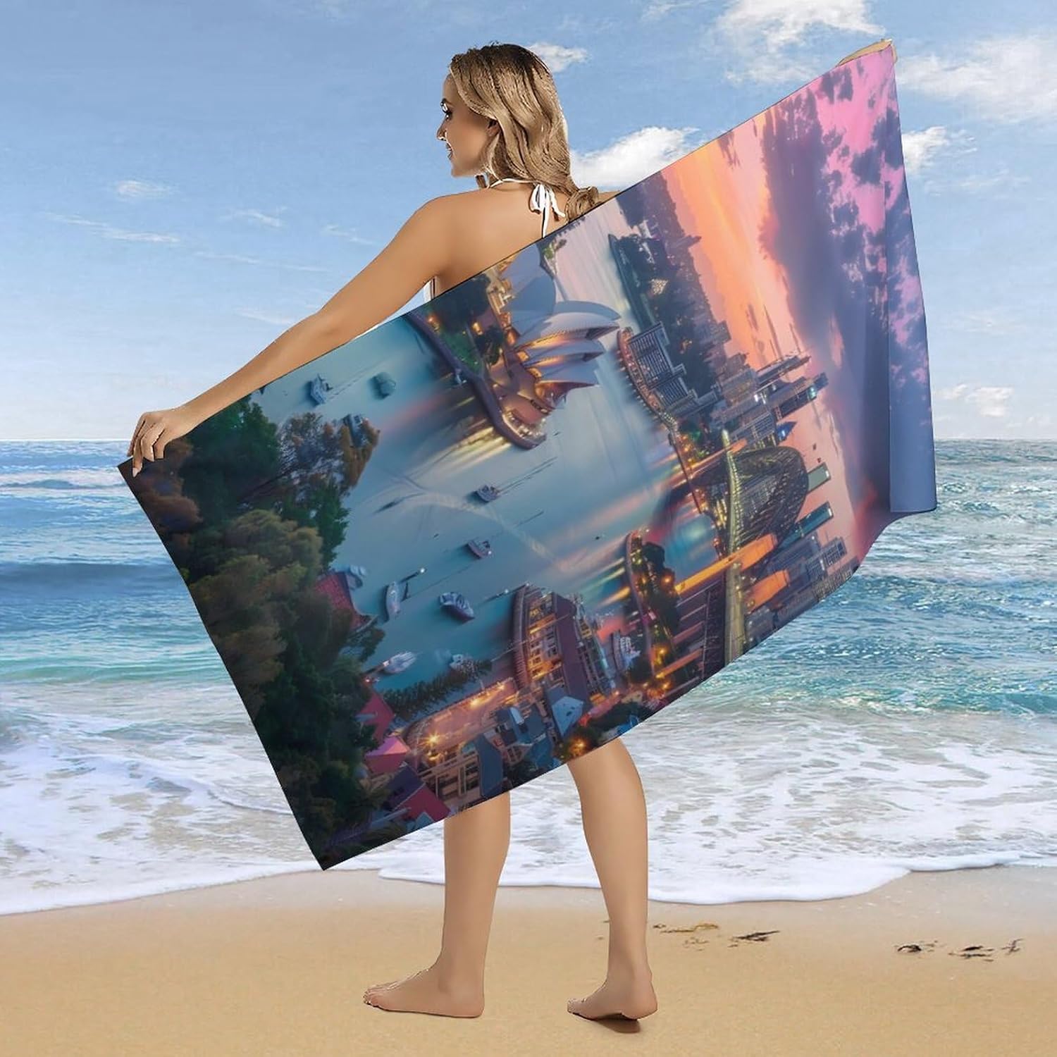 Australia Sydney Bridge Cityscape Skyline Bath Towel Beach Towels Quick Dry Oversized Bath Blanket Highly Absorbent Towel for Women Men 160x80cm