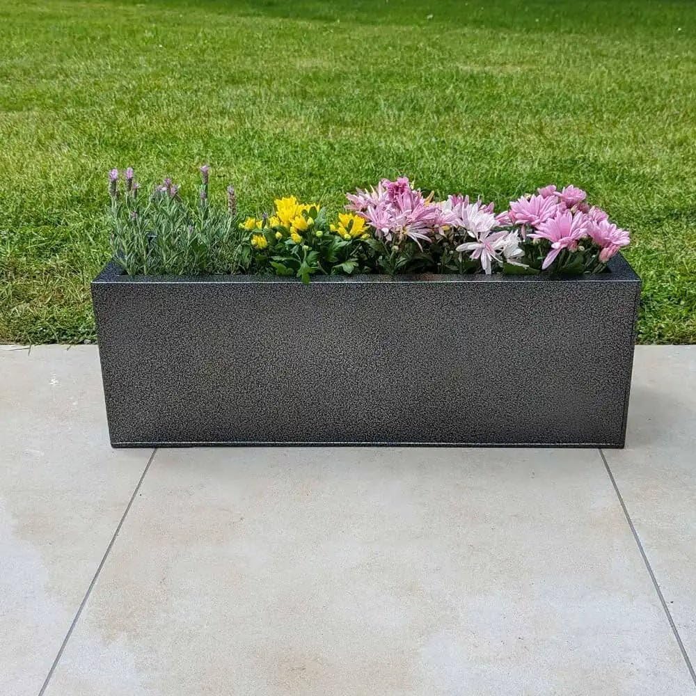 Tulipy 1.2m/1m/75cm/70cm Zinc Galvanised Trough Planter | No Assembly Needed | Lightweight (Silver & Black, L70cm x W24cm x H24cm)