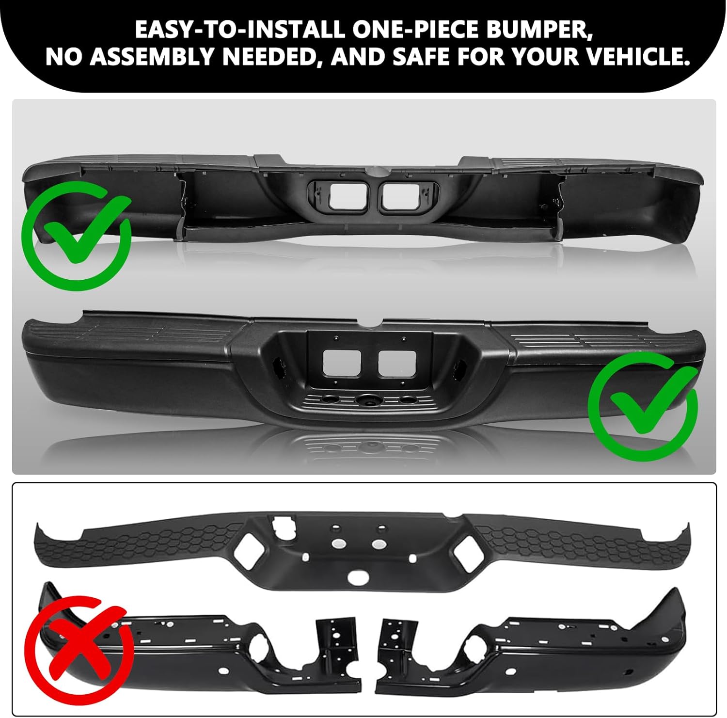 Aosky Rear Step Bumper Assembly Replacement for 2000-2006 Toyota Tundra Step Pad Fleetside w/o Sensor Holes Back Bumper Black
