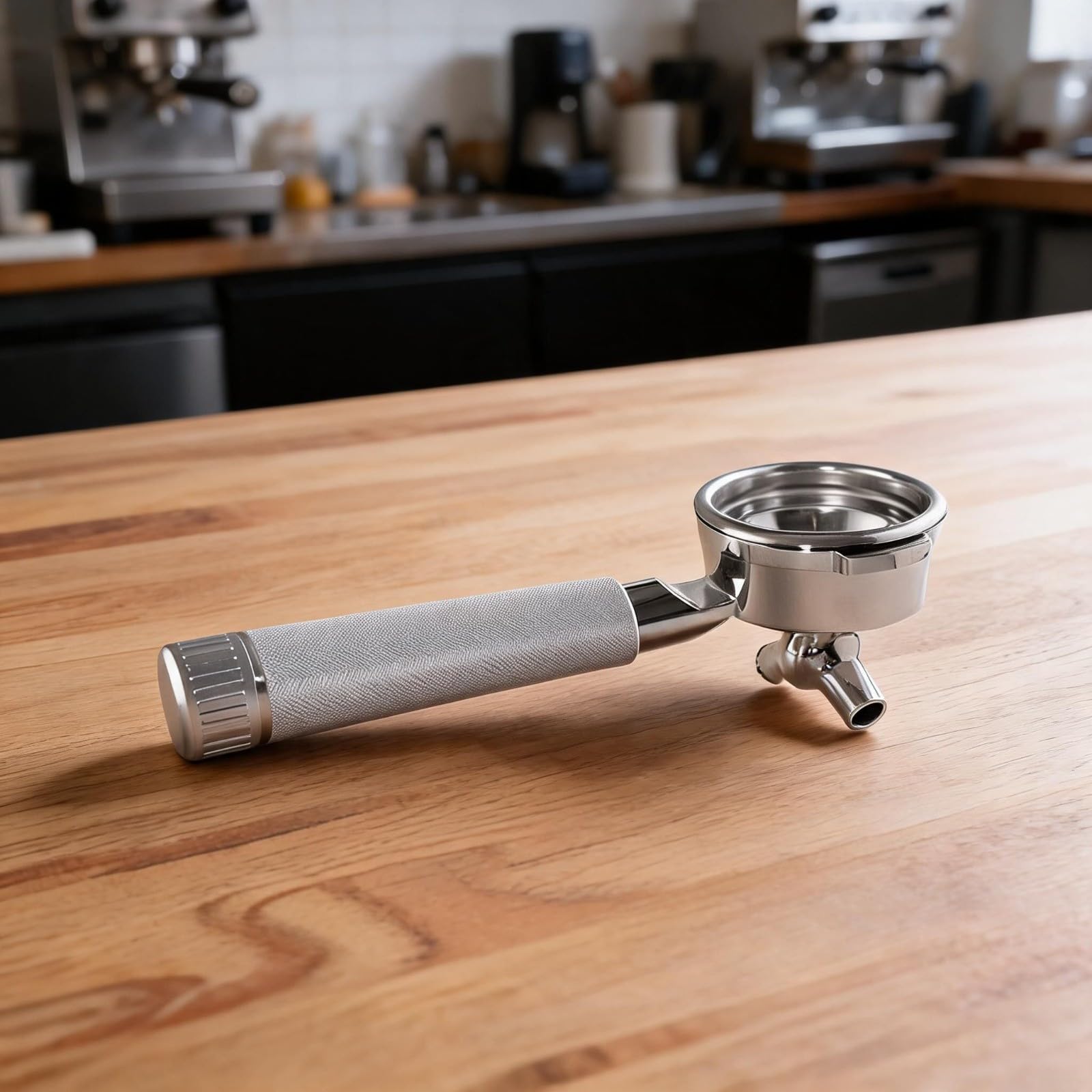 Espresso-Siebträger mit doppeltem Auslauf und Filterkorb für Breville 9er-Serie, 304 Edelstahl, abnehmbarer Griff, Aluminiumlegierung, Kaffeezubehör (Silber)