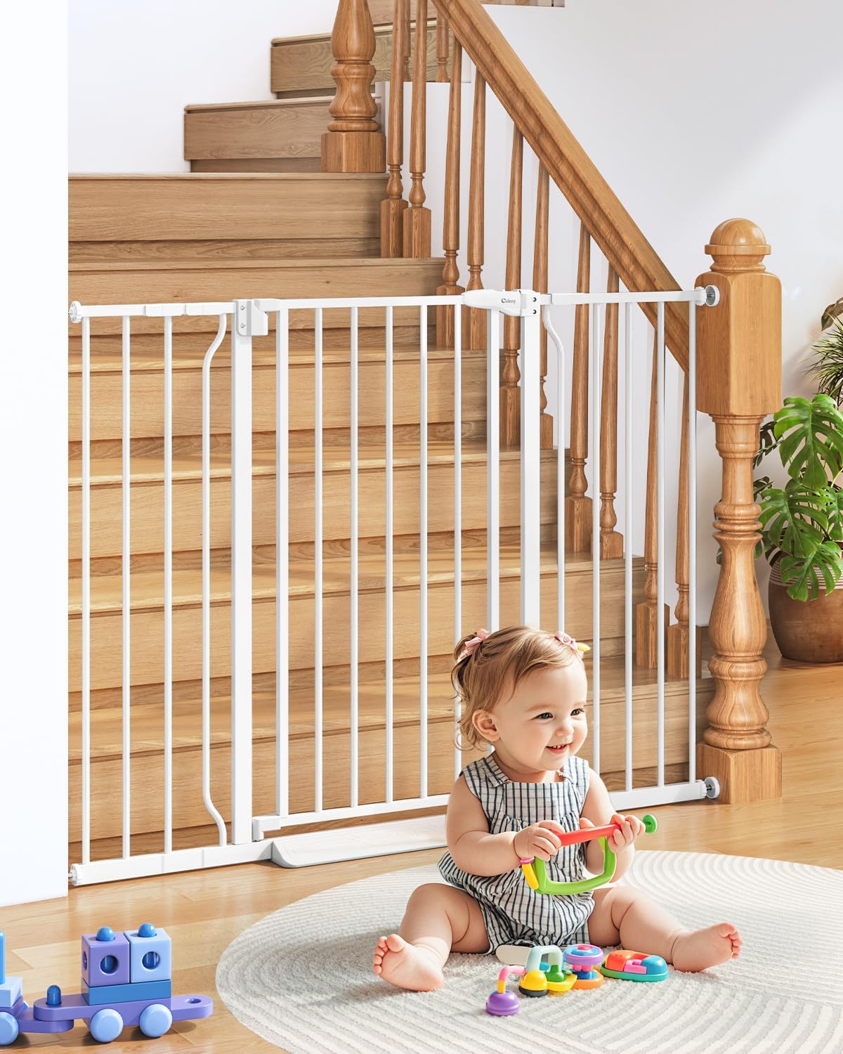 34" Extra Tall Baby Gate for Stairs, Auto Close Stroller Friendly Dog Gate Indoor for Doorways, Pressure Mounted 29"-51" Wide Baby Gate, Easy Walk Through Gate for Children & Pets, White White 29-51"Wide, 34"Tall