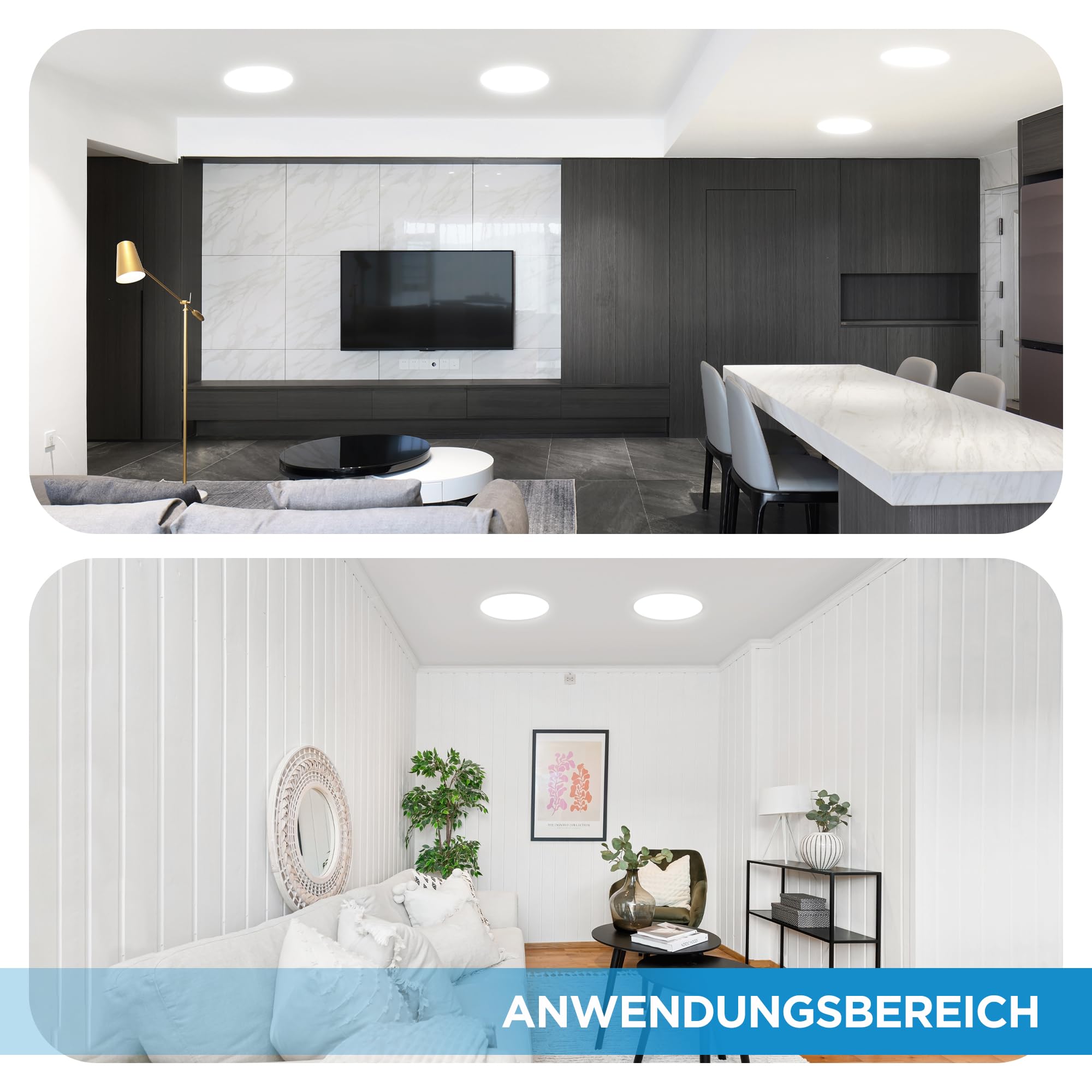 LECOM 10x LED Einbaustrahler Rund 24W Warmweiß CRI90 300mm Durchmesser | LED Deckenstrahler für gemütliche Atmosphäre und hohe Farbtreue in Wohnzimmer, Schlafzimmer sowie Café, Lounge, Restaurant.