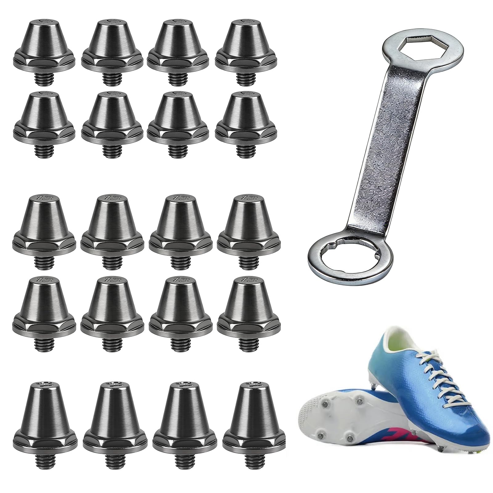 Crampons de Rechange pour Chaussure de Foot 11mm/13mm/15mm, M5 avec Clé d'Aluminium