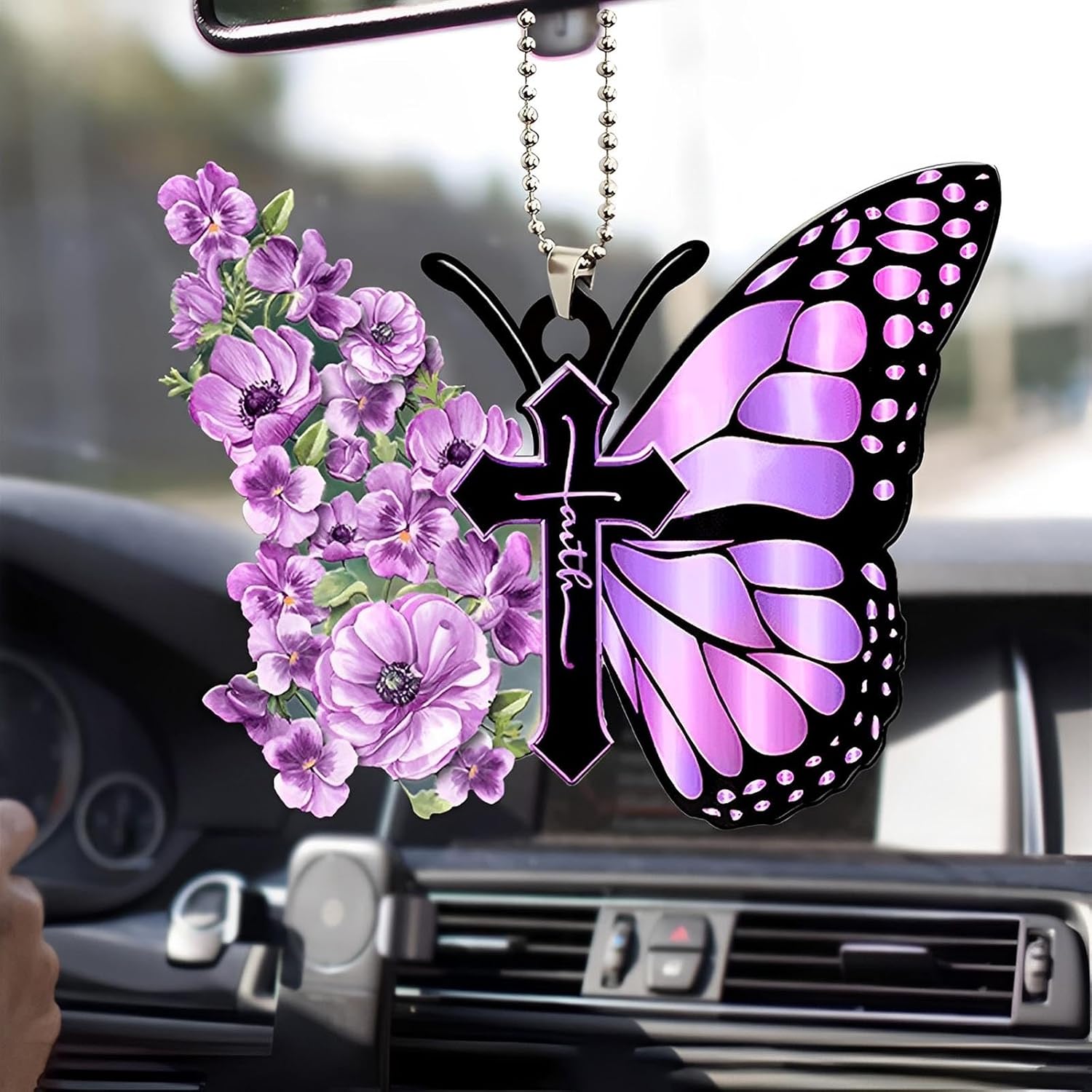 Butterfly Car Hanging Ornament, Hanging Charm Home Decoration Keepsake, Butterfly Accessories Pendant for Rear View Mirror, Christmas Festival Car Pendant for Men and Women (Purple)