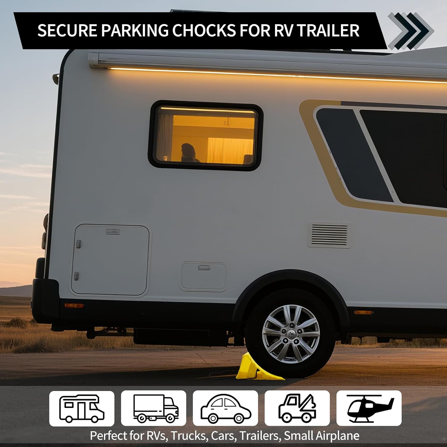 4 Pack Wheel Chocks, Heavy Duty Non Slip Wheel Chocks with Rope, Plastic Hard Wheel Stoppers Block for Camper Cars, RV Trailer, Trucks (Yellow)