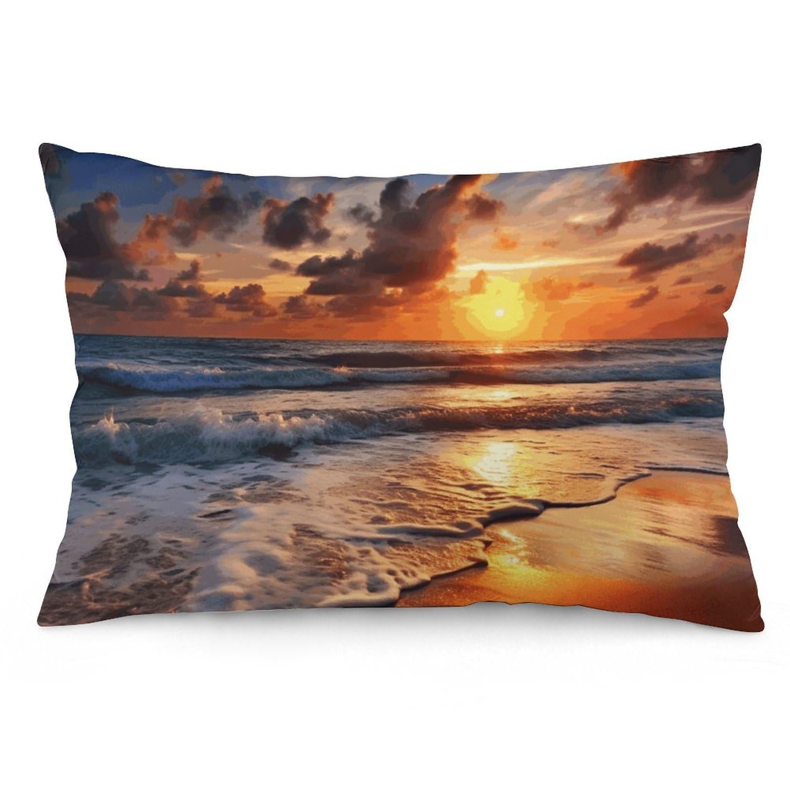 2 Pack Pillow Cases for Hair and Skin, Soft Breathable Pillow Case Covers with Hidden Zipper, Beach Sunrise Pillowcase 20"x30" Pillow Covers for Sleeping Gift