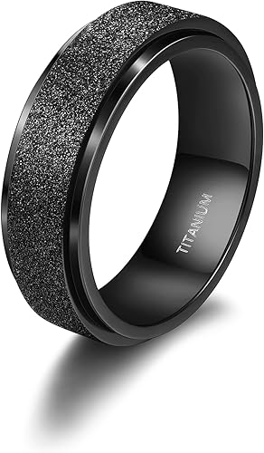 Besteel Anillo antiestrés de titanio negro para hombre, de 0.315 pulgadas, alianza de boda, alivio del estrés y la ansiedad, anillo giratorio de