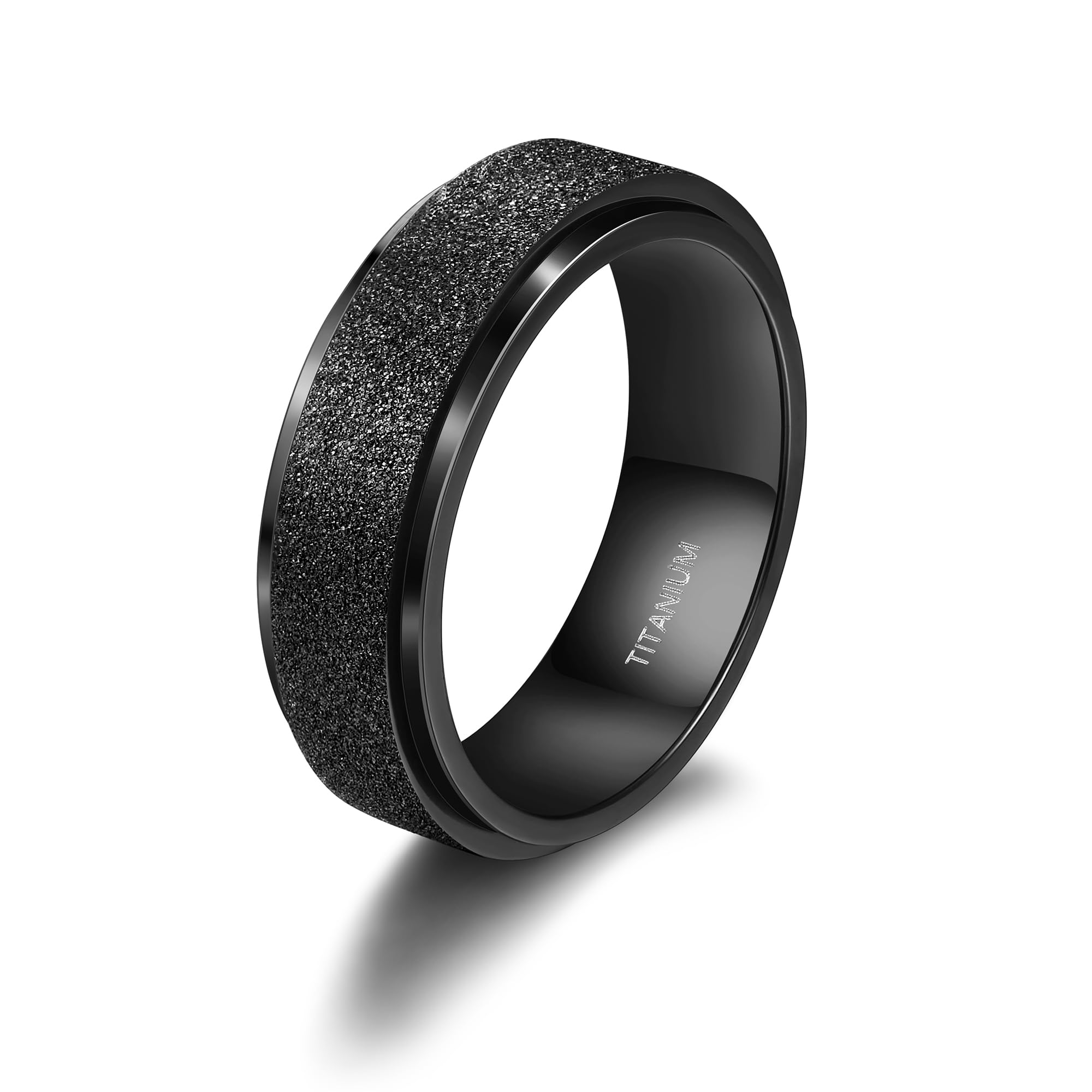 BESTEELBlack Titanium Fidget Ring for Men 8MM Wedding Band Stress Anxiety Relief Rings Black Cool Chain Thumb Spinner Ring Engagement Promise Ring Comfort Fit Size 7-13