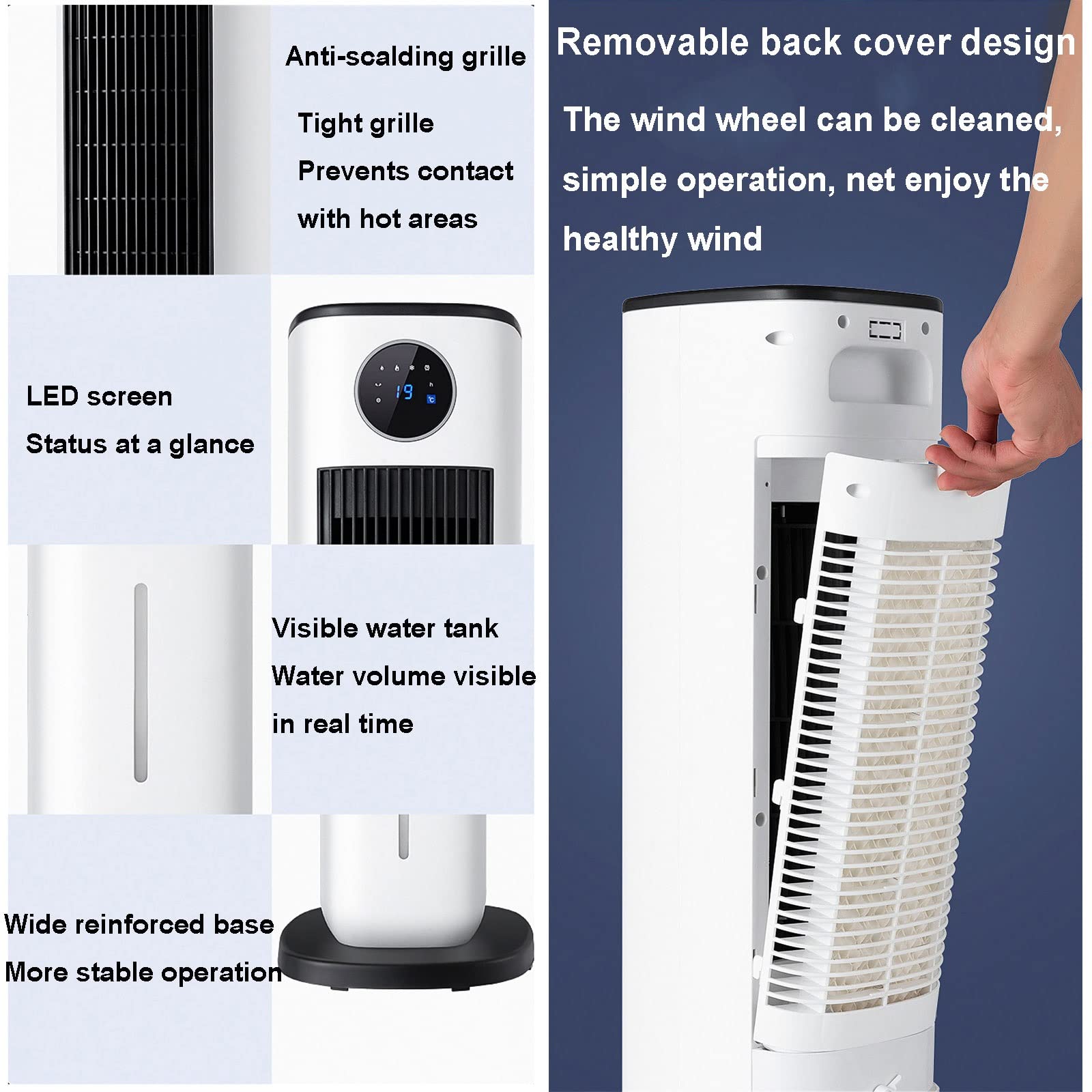 Enfriador de aire evaporativo, ventilador oscilante para interiores con control remoto, 4 modos/3 velocidades, acondicionador sin cuchillas de 35 pulgadas para dormitorio, oficina, tanque de agua de 7