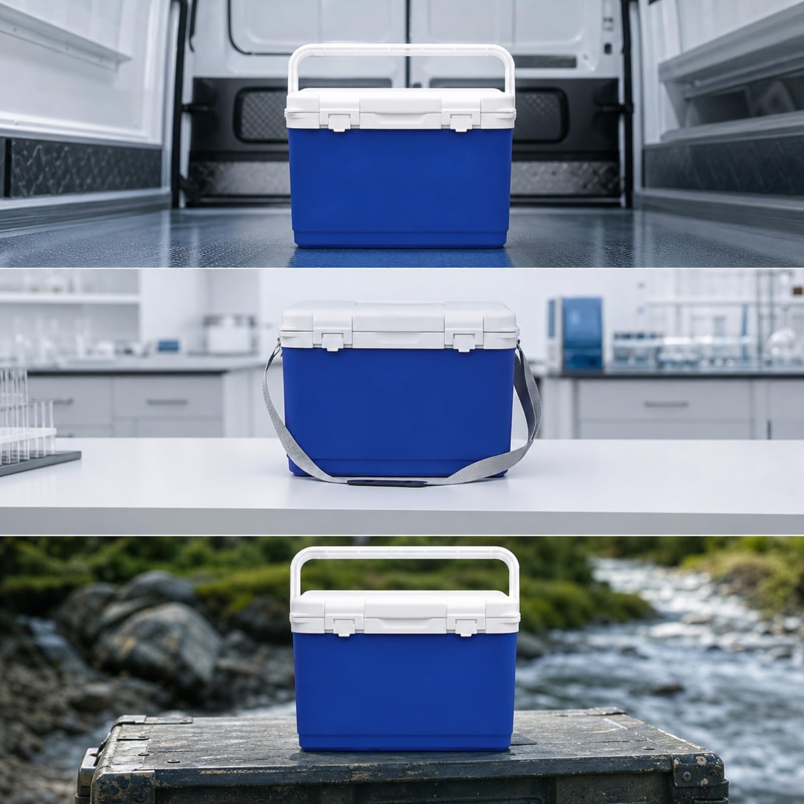 Isolierter Medizinischer, 18L, 18L Blau - Mit Tragegurt - Voll-PU-Isolierung 72h - Mit Verschlussclip - Inklusive Kühlakku