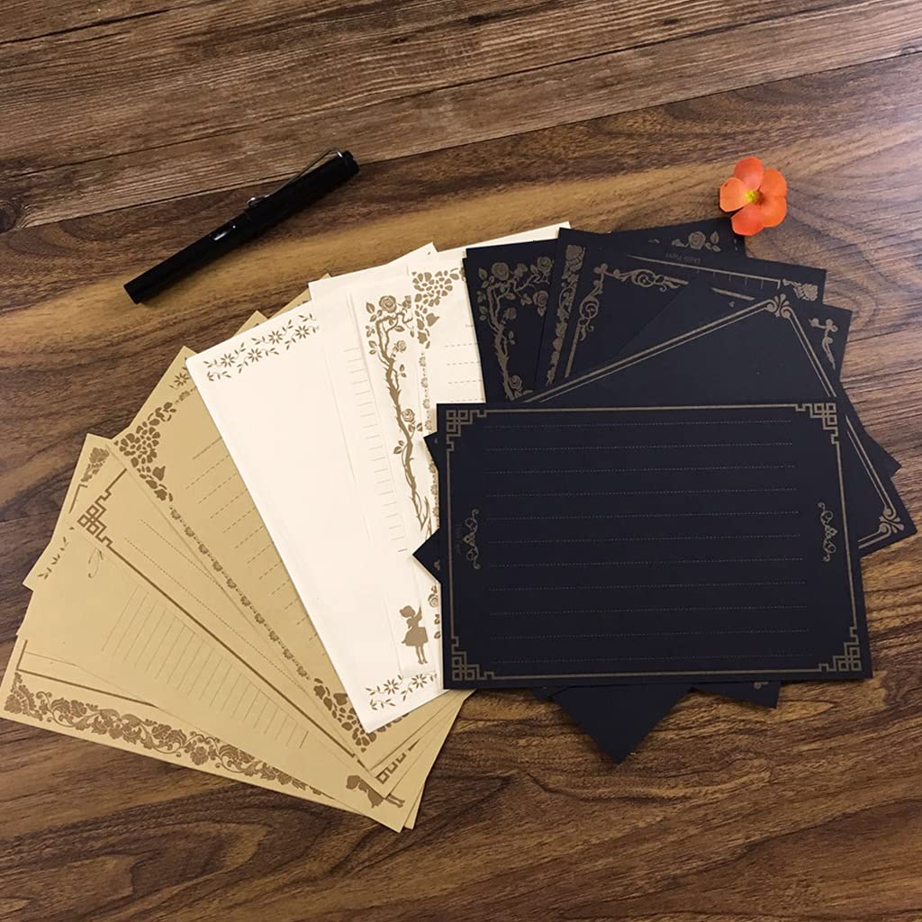 Lot de 16 feuilles de papier à lettres vintage vintage pour écrire, imprimer, invitations, 16 pièces (8 styles