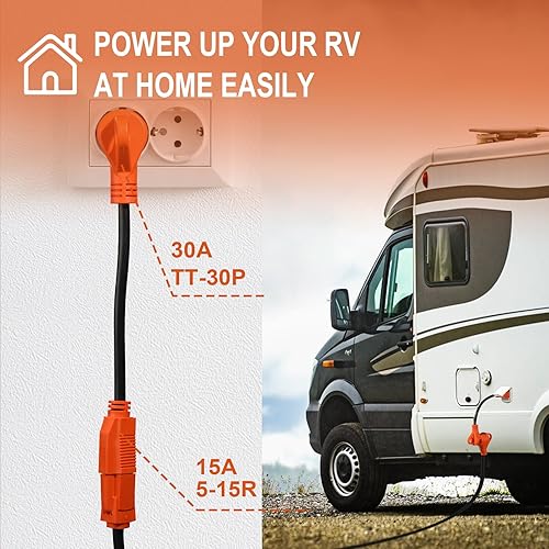 Miniatura 4 de Ficstar Adaptador RV de 30 amperios a 110 voltios, adaptador de corriente NEMA TT-30P a NEMA 5-15R RV