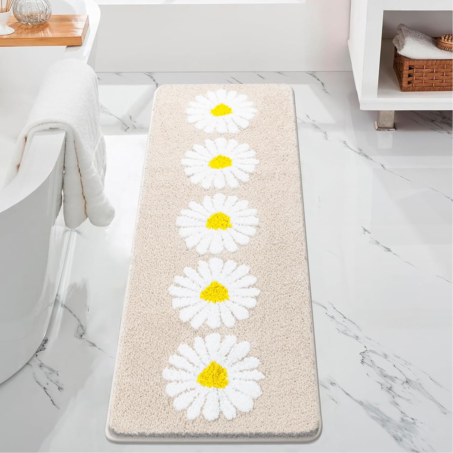 Sunhop Bathroom Runner Rug, Cute Flower Long Bathroom Rugs