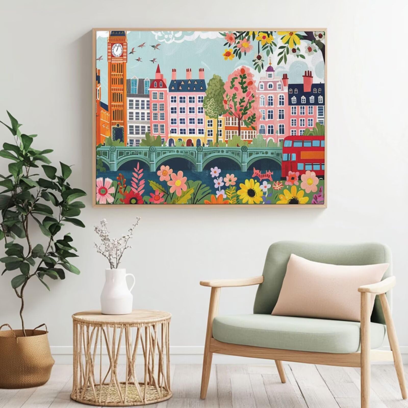 Kit per pittura con numeri per adulti, pittura paesaggistica con numeri per principianti, pittura acrilica con 6 pennelli, pittura ad olio per decorazione da parete (90 x 65 cm, senza cornice) MK36