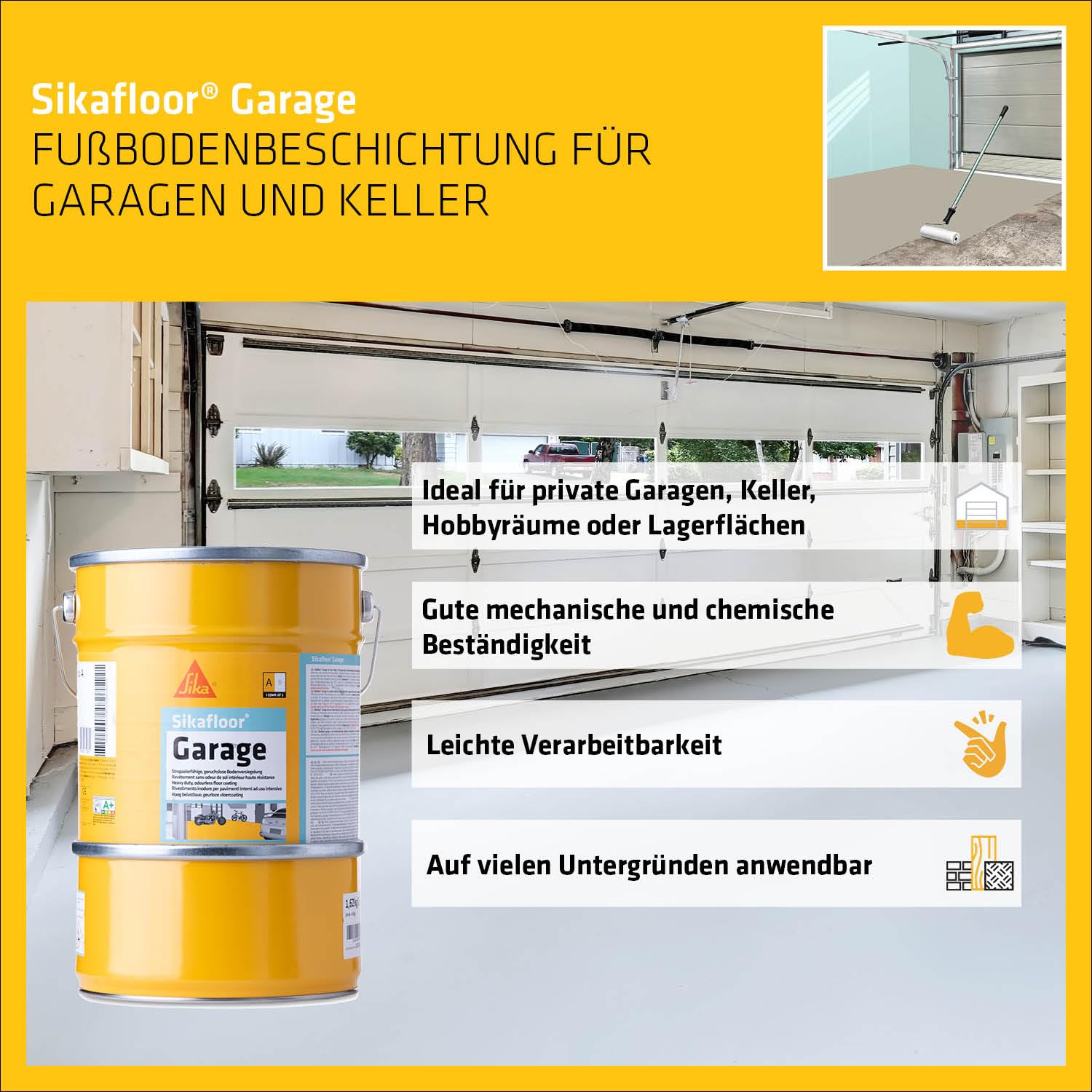 Sika – Epoxidharz Bodenbeschichtung – Sikafloor Garage - Kieselgrau (RAL7032) – Für Garagen, Keller, Hobbyräume – Beständig – 6 kg
