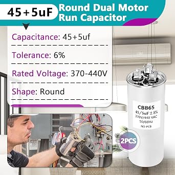 2 Pcs TRCFD455 45+5 MFD 440/370V Dual Motor Run Capacitor