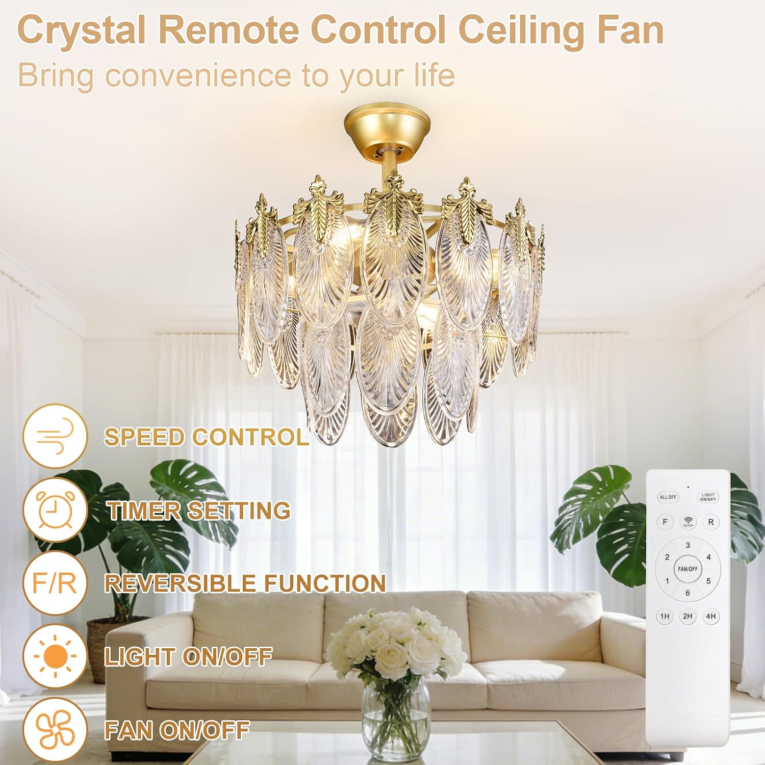 Depuley Bedroom Ceiling Fan with Lights: 20" Gold Chandelier Small Fan with Remote Control - Modern Crystal Fandelier for Girl's Bedroom Living Room Nursery (E26 Bulbs Not Included)