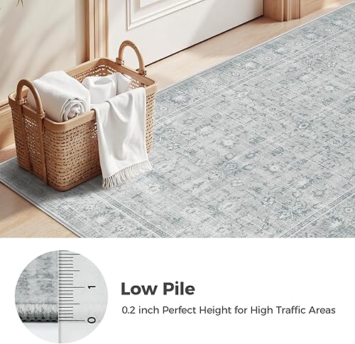 Miniatura 6 de LIVEBOX Alfombra redonda lavable de 4 pies, alfombra tradicional bohemia para dormitorio, alfombra retro ultrafina con estampado gris, alfombra