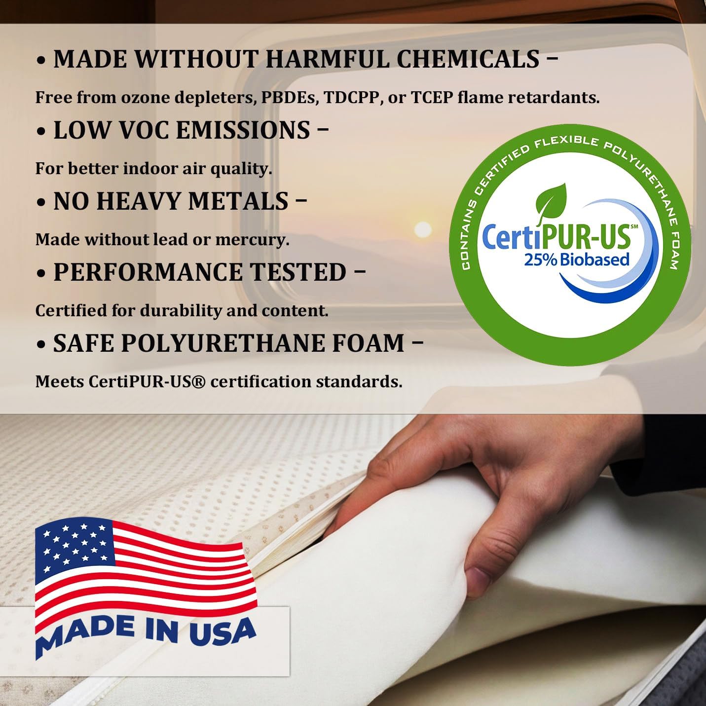 FoammaUSA 4" x 36" x 76" Semi Truck Memory Foam Mattress, Washable Water-Resistant Cover, Heavy Duty and Durable, Comfortable, Made in USA