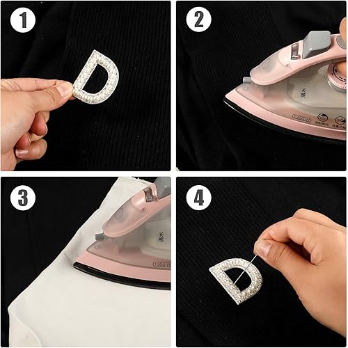 Miniatura 5 de 15 parches de perlas con purpurina para planchar con diamantes de imitación, para planchar y coser, parches de tela, apliques de letras de perla,